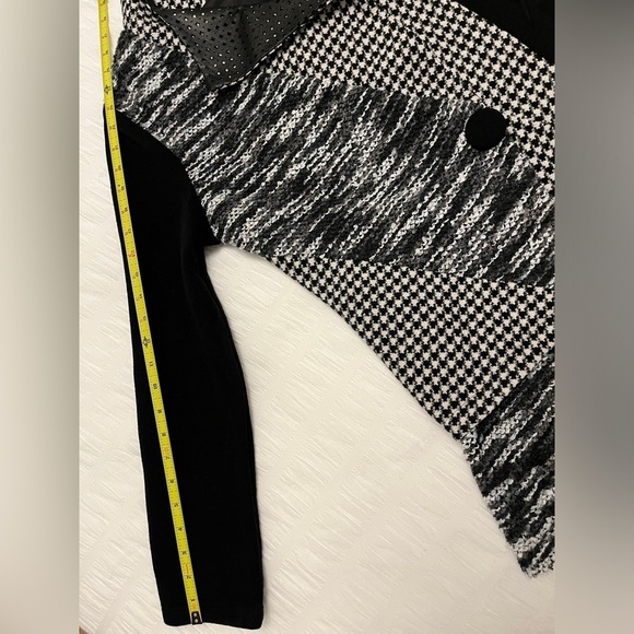 MINKAS Blazer Jacket Houndstooth Knit Faux Leather Lapel Patchwork Trapeze Cut - Picture 13 of 15